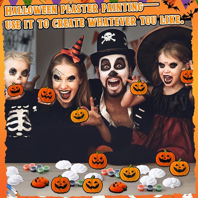 Foilswirl 24 Set Pumpkin Ceramic to Paint Halloween DIY Painting Kit Ready to Paint Pumpkin Crafts Unpainted Ceramics Figures with Brushes Acrylic Bags for Halloween Thanksgiving Party Decoration