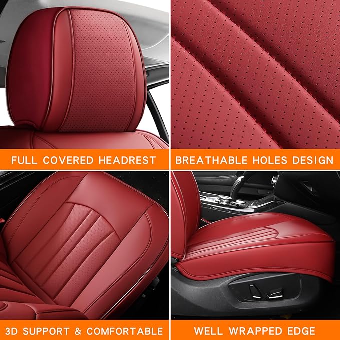 Car Seat Covers,Car Seat Protector Waterproof,Seat Covers Front Set, Car Seat Protectors,Automotive Seat Covers Fit for Most Cars Wine Red