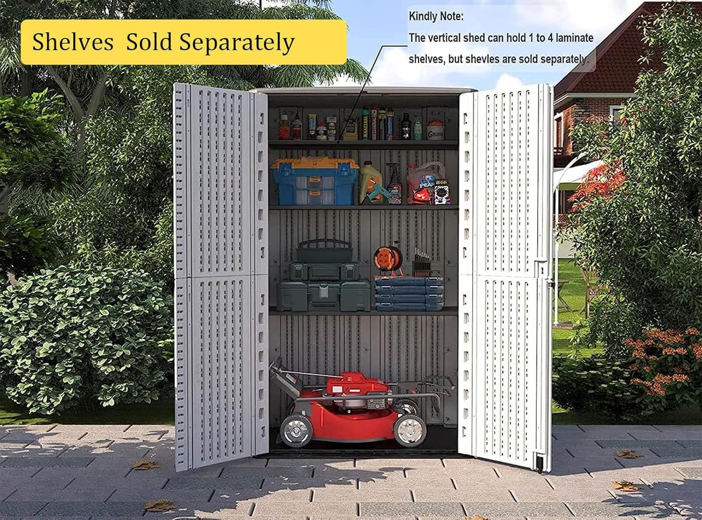 HOMSPARK Storage Shed Weather Resistance, Multi-Purpose Outdoor Storage Cabinet for Backyards and Patios, Vertical Storage Shed for Lawnmower, Patio Accessories (White 1, Tall - 53 cu.ft)