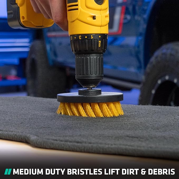 VIKING Drill Powered Carpet Cleaning Brushes for Car, Interior Cleaning Brush, Black and Yellow, 2 Pack