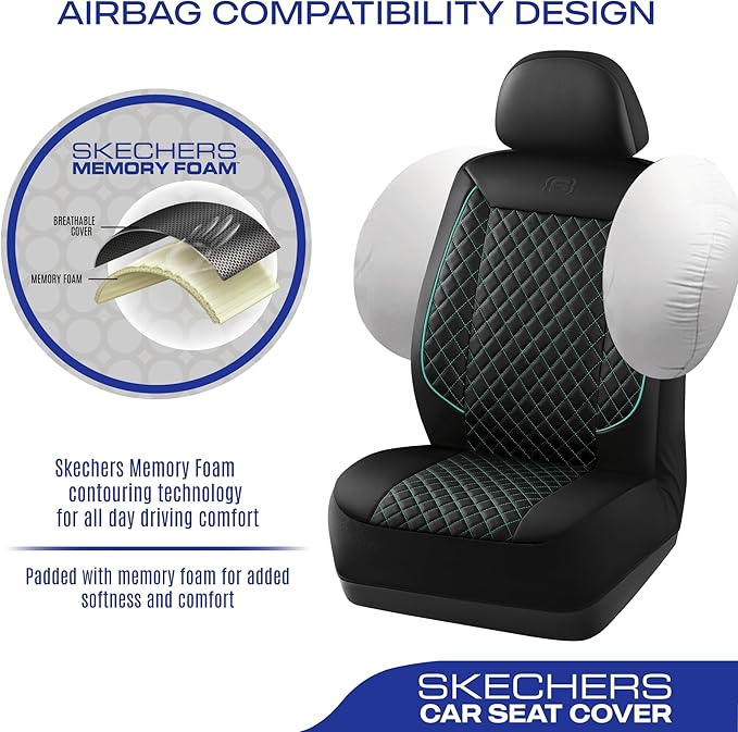 Skechers Car Seat Covers,Piping Luxury Faux Seat Covers,Waterproof Anti Slip Car Seat Protector Front Seats,Car Accessories Airbag Universal Fit for Most Cars,Vans,Trucks,SUV,Mint