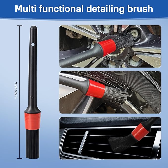 5 Pack Car Wheel and Tire Cleaner Brushes Kit Auto Motorcycle Rim Ultra Soft Microfiber Bendable No Spatter Woolies Bristle Cleaning Set (Red & Green)