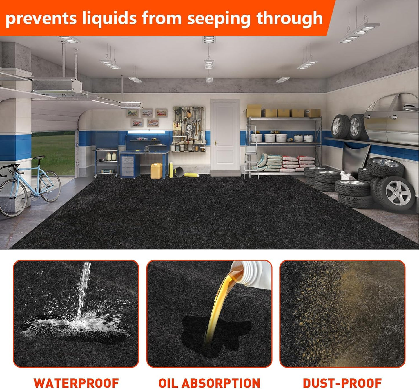 Non-Slip Garage Floor Mat for Under Car, 7'4"x17' Extra Large Absorbent Oil Garage Parking Mat, Waterproof Backing, Reusable, Washable, Protects Floor from Snow, Rain and Mud for Cars