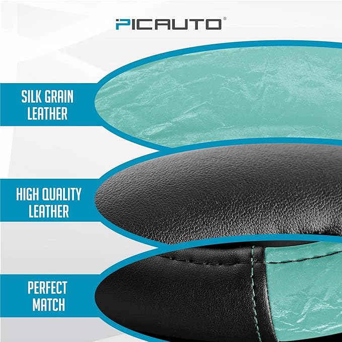 PIC AUTO Steering Wheel Cover, Silk Grain Leather Car Steering Wheel Protector, Comfortable Grip, Universal 14.5-15.5 Inch Anti-Slip Steering Wheels Accessories for Men & Women (Mint)