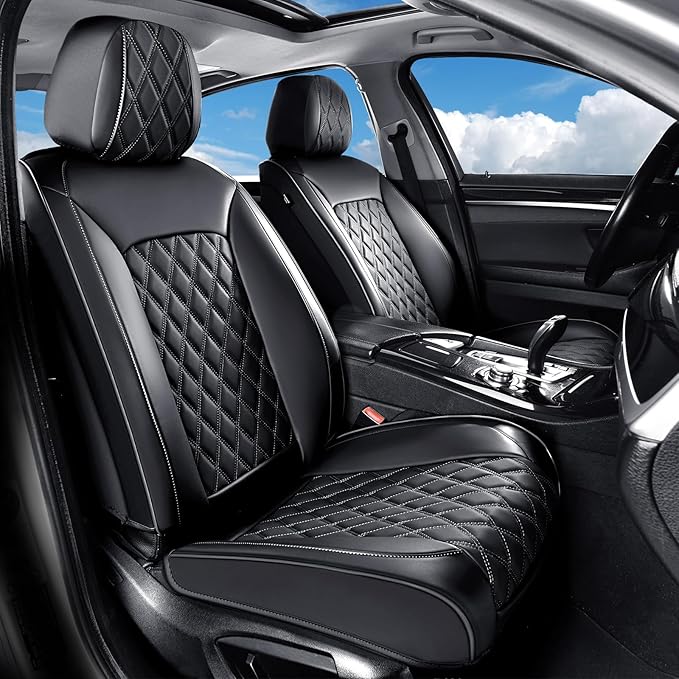 Huidasource Front Seat Covers, 5 Layers Car Seat Covers Front Seats, Driver Seat Cover Leather, Front Seat Cover 360° Full Package Universal Fit for Most Cars, Vans, Trucks, SUVs (Front Pair/Black)