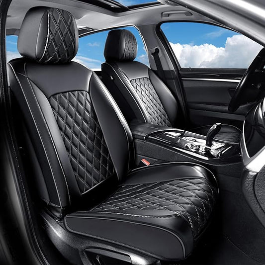Huidasource Front Seat Covers, 5 Layers Car Seat Covers Front Seats, Driver Seat Cover Leather, Front Seat Cover 360° Full Package Universal Fit for Most Cars, Vans, Trucks, SUVs (Front Pair/Black)