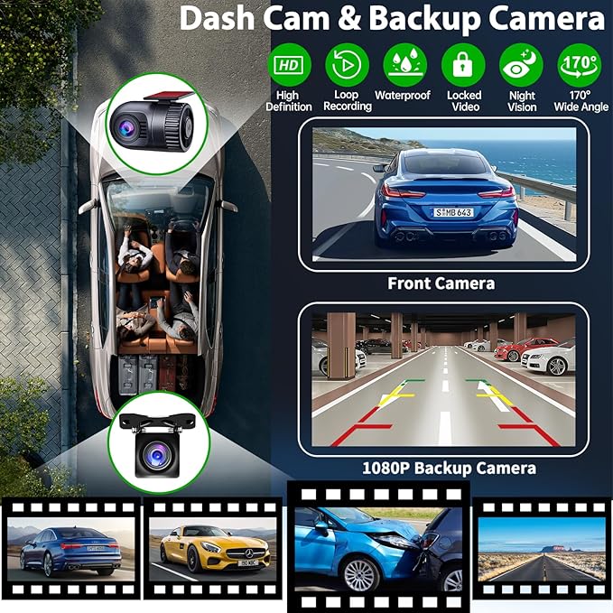 [QLED Screen Upgrade] 7" Double Din Car Stereo with Dash Cam, Wireless Apple CarPlay and Android Auto, Bluetooth 5.3, 240W 4.2-Channel Audio Output, MirrorLink, Backup Camera, AM/FM Car Radio