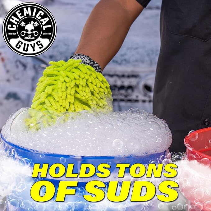 Chemical Guys Chenille Premium Scratch-Free Microfiber Wash Mitt - Lime Green, Ultra-Soft Car Wash Glove for Swirl-Free Finish, Safe for Cars, Trucks, SUVs, Motorcycles, and More