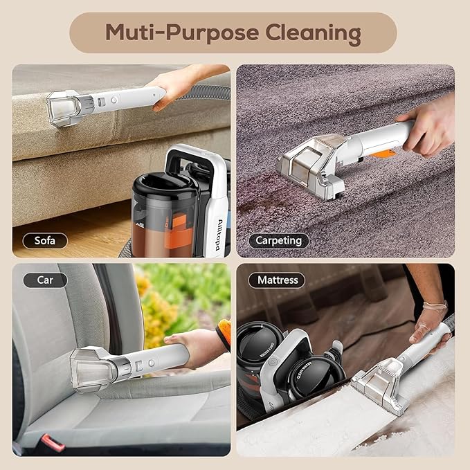 Portable Carpet & Upholstery Spot Cleaner Machine, Powerful Suction & Handheld Carpet Cleaner, Deep Stain Cleaning for Carpet, Car, Couches, Pets, with Carpet Cleaner Solution