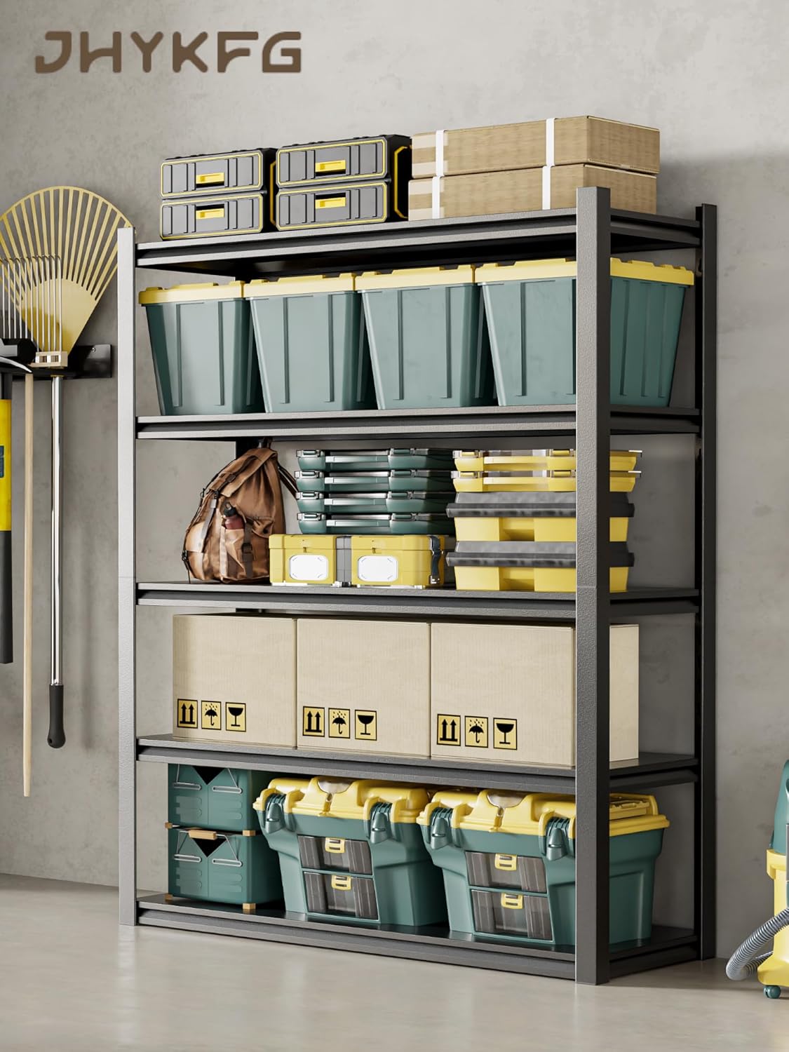 JHYKHG 72" W Storage Shelves,5-Tier Heavy Duty Garage Shelving,Adjustable Shelving Unit,Metal Shelf,Boltless Assembly Rack for Warehouse,Shed,3,000 lb Load,24 x 48 x 72 Inches,Black