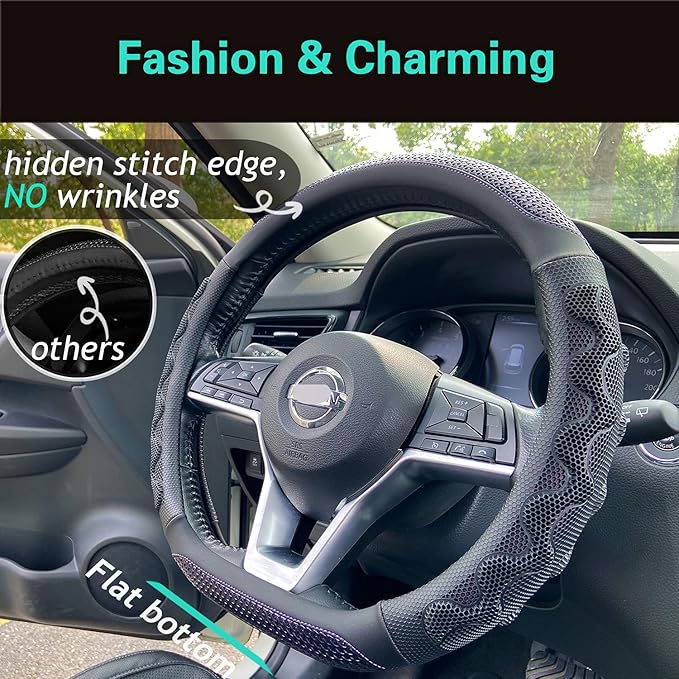 PINCTROT D Shaped 14 Inch Small Sized Steering Wheel Cover Great Grip with 3D Honeycomb Anti-Slip Design, Flat Bottom 14 Inch (Purple)