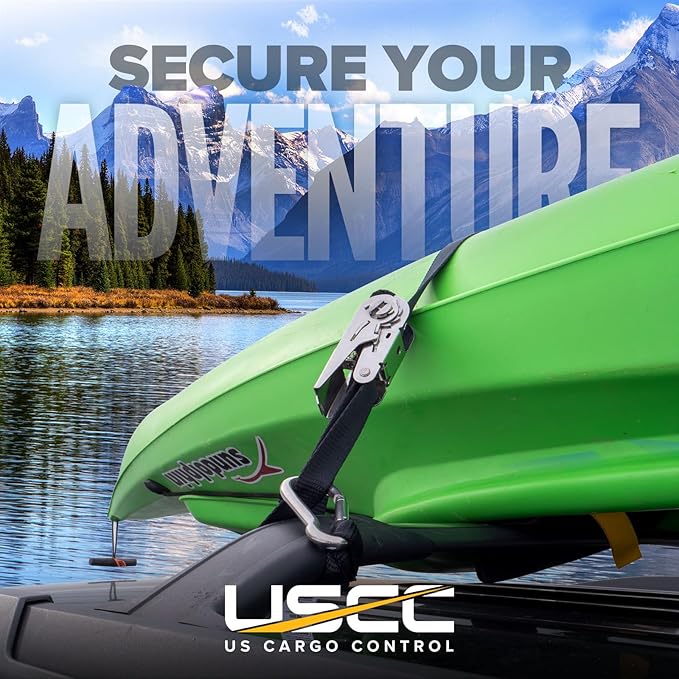 US Cargo Control Stainless Steel Ratchet Straps with Carabiner Hooks 1" X 10' (4-Pack), 500 LBS Break Strength, Marine Tie Down Straps for Boats, ATVs, Trees, Camping, Snow & Saltwater Applications