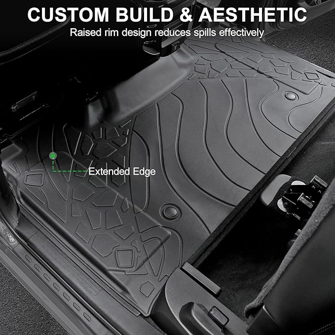 Car Floor Mats Fit for Dodge Ram 1500 Crew Cab 2019-2024 New Body (NOT Classic Models) Rear Row with Under-seat Storage, All Weather Truck Floor Liners Front & 2nd & Door Sill Guards Black Accessories