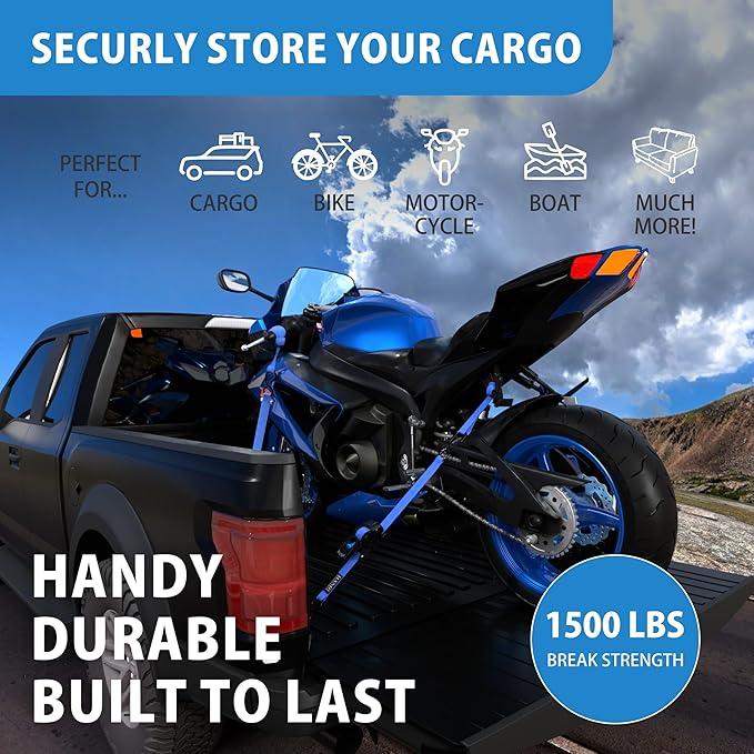 HandT USA Based Retractable Ratchet Straps (2PK) 1in x 6ft - 1,500lb Break Strength, Heavy Duty Automatic Ratchet Straps Self Retractable Tie Down, Push Button Retracting Truck Trailer Cargo | Blue