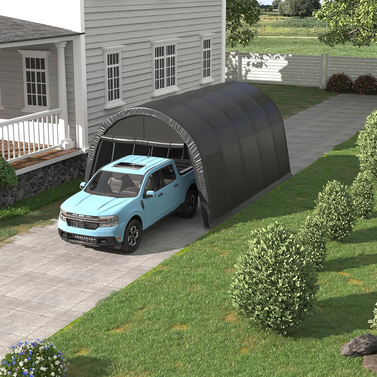 EROMMY Carport 10 x 20 FT Heavy Duty, Portable Garage with All-Steel Metal Frame and Round Style Roof, Anti-Snow Car Canopy Outdoor Storage Shelter for Car, Truck, Boat