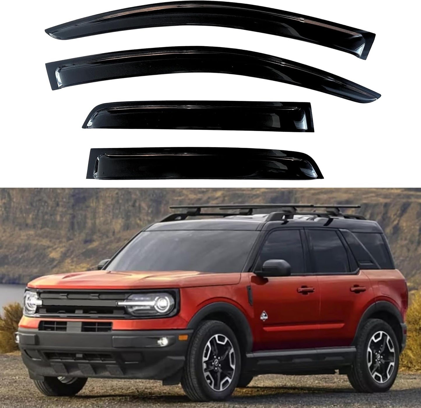 KPY Window Visor Compatible with Ford Bronco Sport 2021-2024, Rain Guard Window Vent Deflectors Tape-On Style, 2021 2022 2023 2024