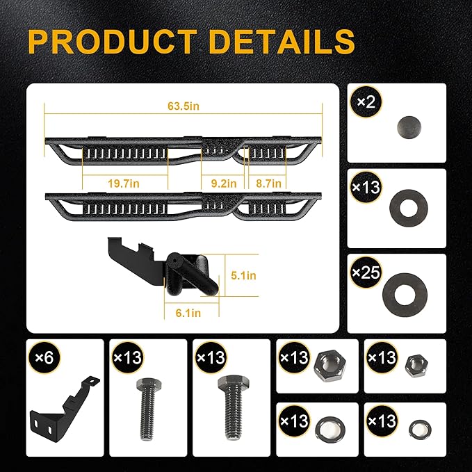 Running Boards Side Steps Compatible with Toyota FJ Cruiser 2007-2014 6.1 Inches Wide, 2 Stairs Design Side Rails Step Nerf Bars Fit for FJ Cruiser, Heavy Duty Slip Proof, Textured Black