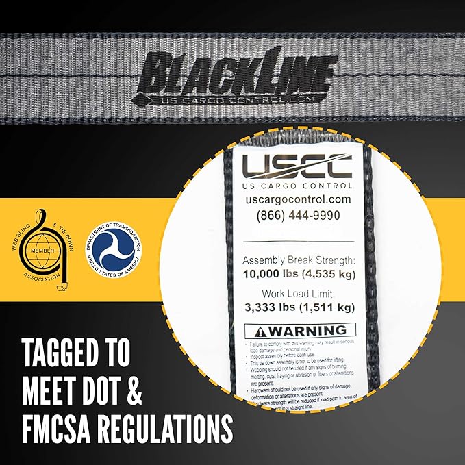 US Cargo Control Blackline Ratchet Straps Heavy Duty (2-Pack), 2 Inch x 18 Foot Black Ratchet Straps with Double J Hooks, 13,000 LBS Break Strength, Heavy Duty Tie Down Straps for Trucks & Trailers
