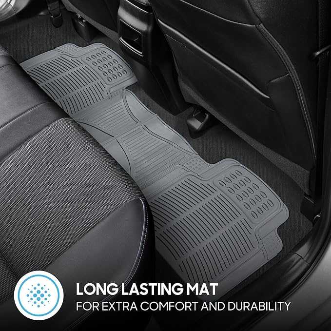 BDK Original ProLiner 3 Piece Heavy Duty Front & Rear Rubber Floor Mats for Car SUV Van & Truck, Gray - All Weather Floor Protection with Universal Fit Design