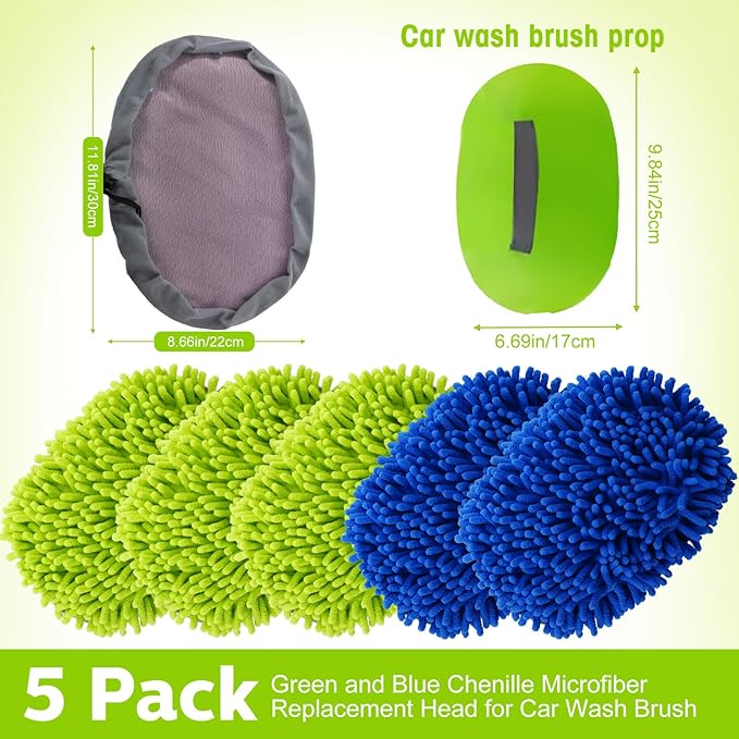 Layhit 5 Pcs Car Wash Mitt Set, Brush Not Included, Microfiber Mitt Cleaning Car Truck Washing Tools Kit RV Pickup Chenille Scratch Replacement (Royal Blue and Green)