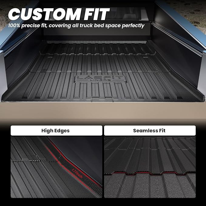 LASFIT Premium Extra Thick Truck Bed Mat for Tesla Cybertruck 2025/2024/2023 Base/Cyberbeast 6FT Car Bed Liner Cybertruck Accessories | Custom Fit TPE All Weather Pickup Rear Trunk Cargo Mat, Black