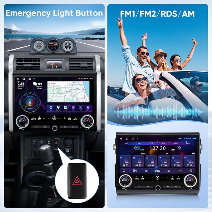 15" Touchscreen Car Stereo Radio for Toyota FJ Cruiser 2007-2021 with Wireless CarPlay Android Auto 8 Core 6+128GB BT/WiFi/SWC Andriod 13 GPS Navigation Head Unit Dash Kit Replacement Upgrade