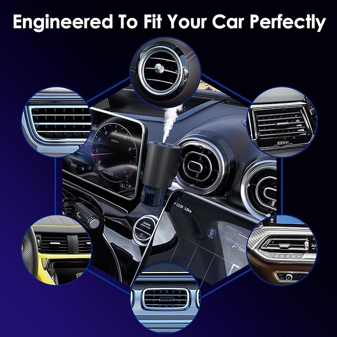 Car Air Freshener, 5 Scents, 10 Refills, Smart car Air Freshener for Vent Clips, Auto On/Off, Three Spray Modes, Car Fresheners Long Lasting (1Pack)