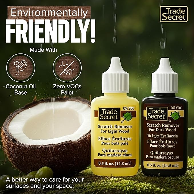 Trade Secret Scratch Remover Mini Pro Set (2x 0.5 oz), Restore & Conceal Small Scratches on Dark & Light Wood Furniture and Flooring – Coconut Oil-Based Formula