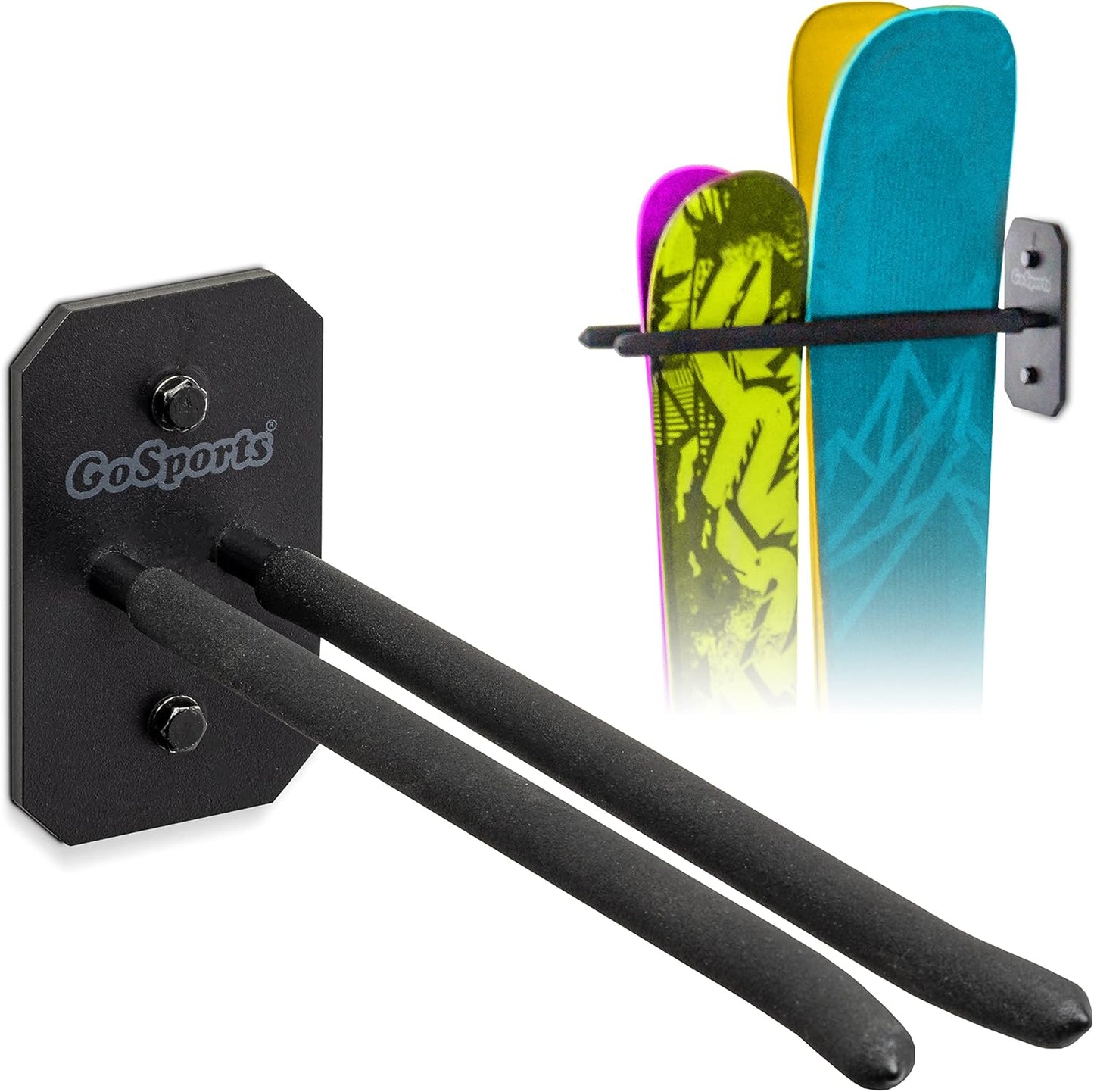 GoSports Wall Mounted Ski and Snowboard Storage Rack - 2 or 8 Ski Sizes