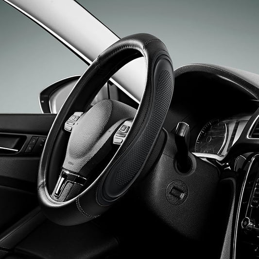 Road Comforts Car Steering Wheel Cover - Microfiber Leather Steering Wheel Wrap Sports 14.5-15 Inch Steering Wheel Cover Non-Slip for Men Women Black Color