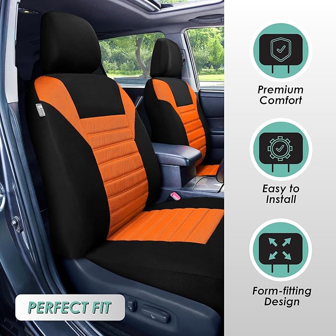FH Group Automotive Car Seat Covers Front Set Premium 3D Air Mesh Front Seat Covers, Airbag Compatible Universal Fit Interior Accessories for Cars Trucks and SUVs - Orange