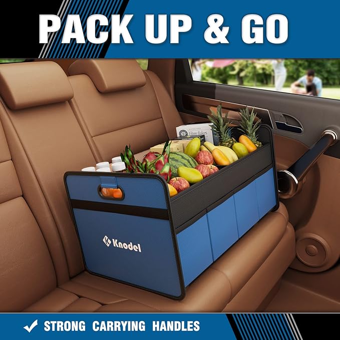 K KNODEL Car Trunk Organizer, Foldable Organizer for Car, Automotive Consoles & Organizers, Storage with Reinforced Handles (Medium, Blue)