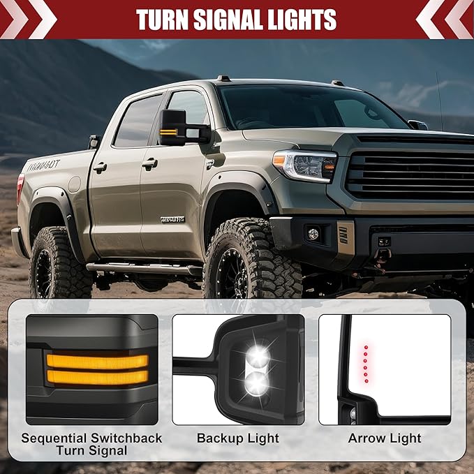 Tow Mirrors Compatible with 2003-2007 Chevy Silverado GMC Sierra, Extended Trailer Towing Side Mirrors with Sequential Switchback Turn Signal, Backup Light, Power Heated Adjustable, Chrome