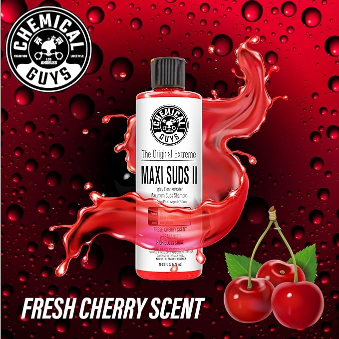 Chemical Guys Maxi Suds II Foaming Car Wash Soap – High Foaming Cherry Scent Shampoo for Foam Cannons, Guns or Buckets – Gentle Wash Safe for Cars, Trucks, Motorcycles and RVs, 64 oz