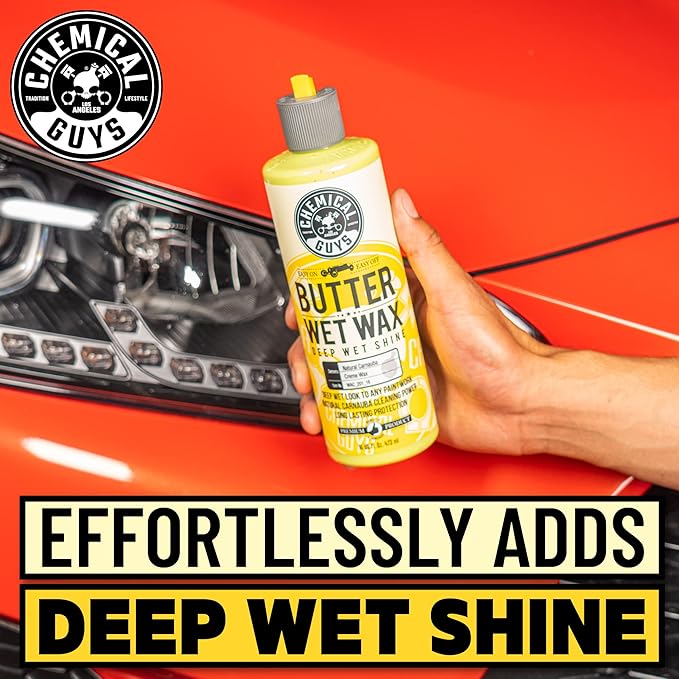 Chemical Guys Butter Wet Wax - Deep Wet Shine Car Wax for Cars, Trucks, SUVs, RVs, and More, Easy On/Off Liquid Formula, Banana Scent - 16 oz