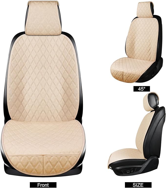 ENOGE Car Seat Cover, Front Car Seat Covers, Driver Seat Protector with Soft & Breathable Cloth Fabric for All Seasons Universal Fits Most Automotive, Van, SUV, Truck (Beige, 1 Front)