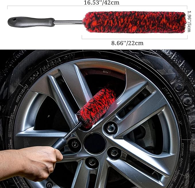 Metal Free Soft Wheel Rim Brush 4 Pack, Synthetic Car Cleaning Brush, Highly Water Absorption, Dense and Durable Tire Brush for Cleaning Wheels, Rims, Spokes, Fenders, Engines…