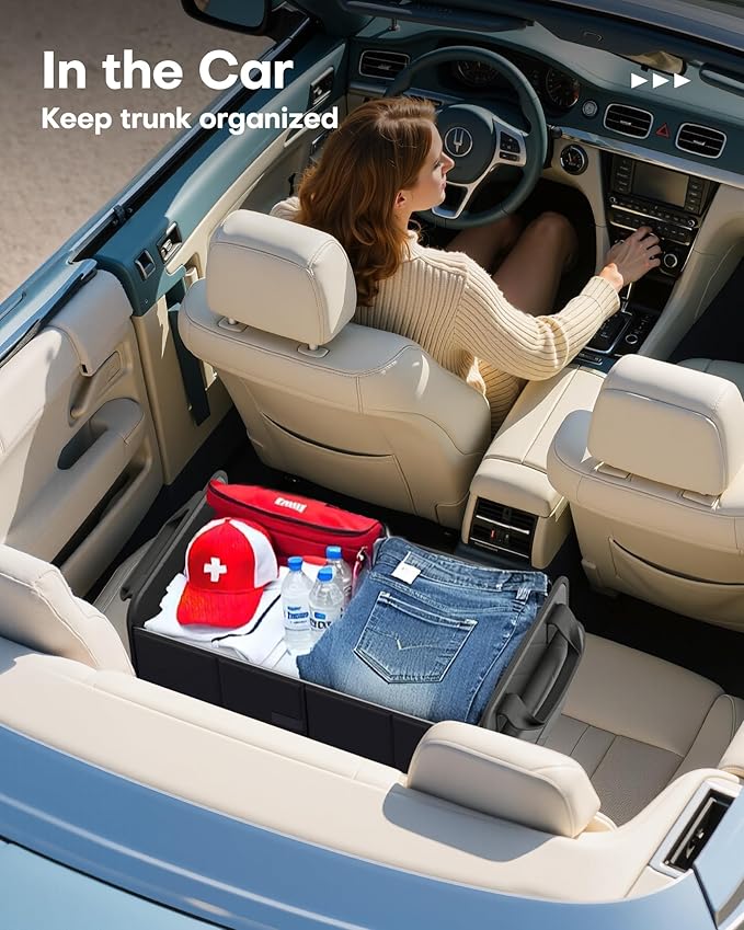 HOTOR Trunk Organizer for SUV – Foldable & Portable Car Organizers and Storage with 2 Compartments, Large Capacity Car Trunk Organizer Car Accessories for Truck Sedan, Black, 21.7" x 12.8" x 11.0"