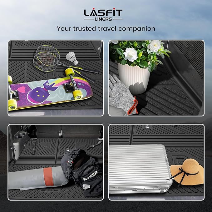 LASFIT Cargo Mat for Toyota Highlander 2025-2020 7&8 Seats(Not Fit with Subwoofer), All Weather TPE Custom Fit Cargo Liner for Highlander Accessories Rear Trunk Mat with Backrest Mat