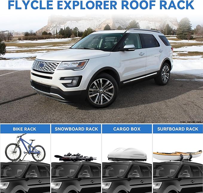 FLYCLE Roof Rack Crossbars Compatible with 2016-2019 Explorer, Car Cargo Roof Racks Cross Bars Rooftop Luggage Kayaks Bicycles Snowboard Canoe Carrier Cargo Bag