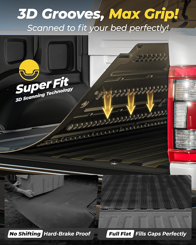 3W Bed Mat 6.8FT for Ford F250/F350/F450 2017-2025 2026 Super Duty Accessories Vehicle Bed, Durable All Weather Protection TPE Bed Liner for Heavy Duty Pickup Cargo Mat, Black