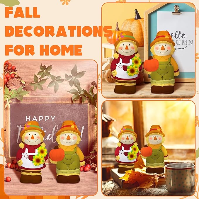 Seenelling 2 Pack Fall Thanksgiving Scarecrow Ready to Paint Your Own Statues 4'' DIY Unpainted Ceramics Figurines Kit Blank Paintable Ceramics Classroom Art and Crafts Decorations