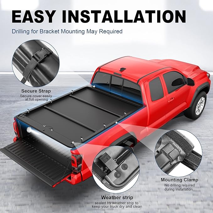 MOSTPLUS Roll-Up Soft Vinyl Truck Bed Tonneau Cover Compatible with 2016-2023 Toyota Tacoma Standard Short Model On Top Fleetside Cargo Bed 6 FT