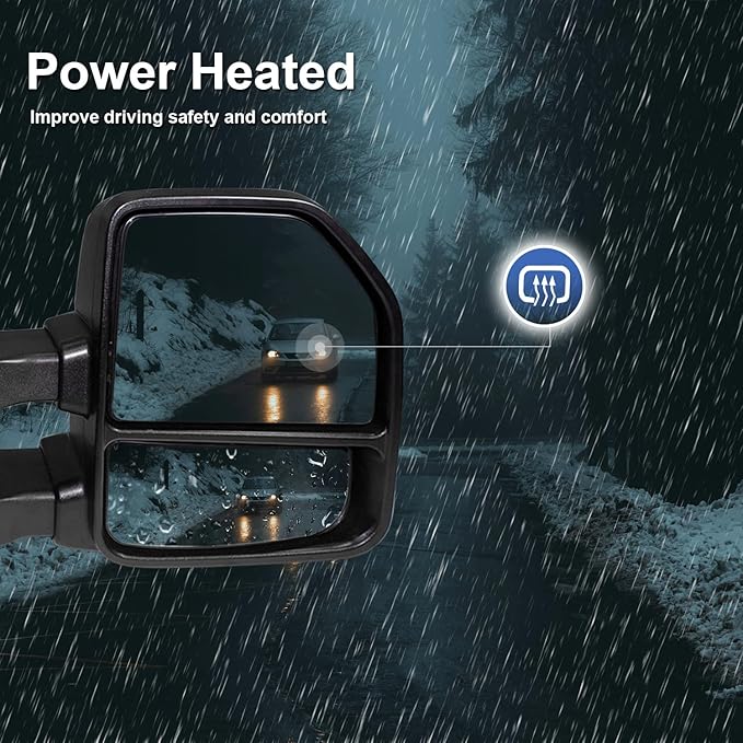 Towing Mirrors fit for 2015 2016 2017 2019 2020 Ford F150 Pickup Truck Power Heated Turn Signal Light Temperature Sensor Black Housing Pair Set
