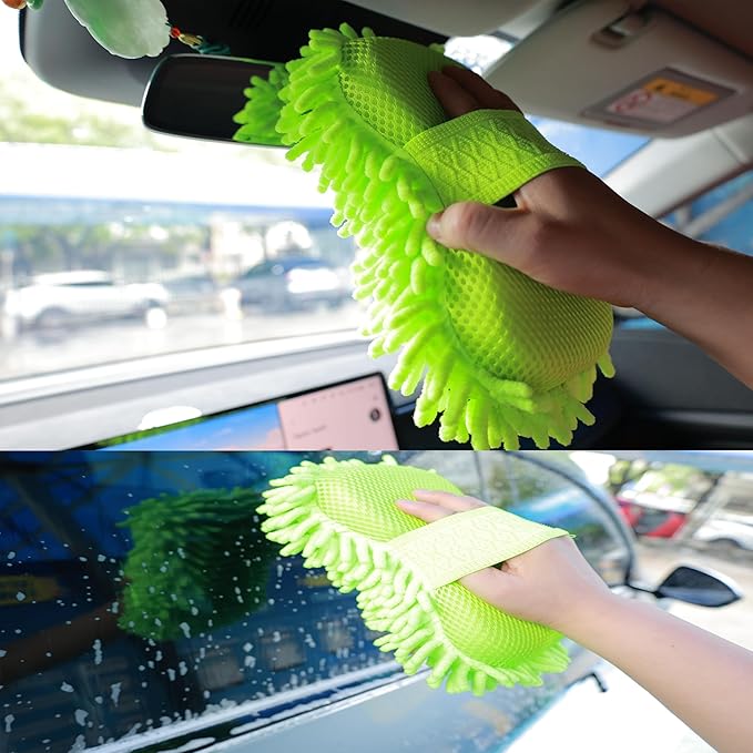 Microfiber Car Wash Sponge-Non-Scratch Wash Mitt-Two Sided Chenille Microfiber Washing Sponge-Mitt for Cars, Trucks, SUVs, Boats(2 Pack Green)