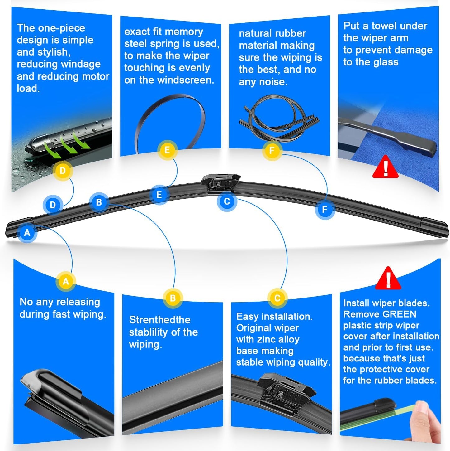 Windshield Wiper Blades Replacement for 2018 2019 2020 2021 2022 BMW X2 Original Factory Quality Front Rear Wipers Blade Set for My Car - 24" 20" 13" (Pack of 3)