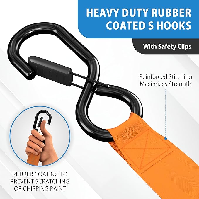 HandT USA Based Retractable Ratchet Straps (2PK) 1in x 6ft - 1,500lb Break Strength, Heavy Duty Automatic Ratchet Straps Self Retractable Tie Down, Push Button Retracting Truck Trailer Cargo | Orange