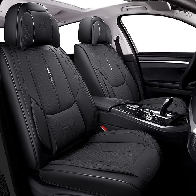 NS YOLO Full Coverage Leather Car Seat Covers for Cars,SUVs and Pick-up Trucks,Car Seat Protector,Automotive Seat Covers,Car Seat Cushion,Black Seat Cover,Front Seat Cover for 2 Seats