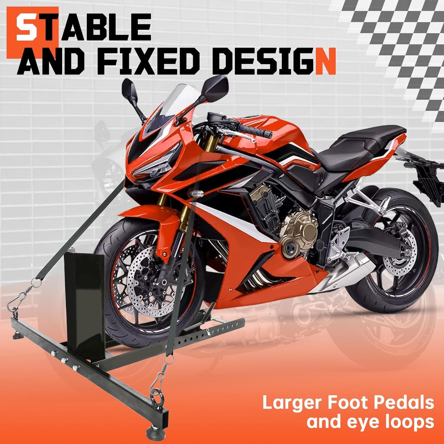 ECOTRIC Motorcycle Wheel Chock Stand Upright 1800lb Capacity, Adjustable Motorcycle Front Tire Stand Chock for Trailer Truck Garage Fit for Most Motorcycles Tire Size 15"-22" Wheels