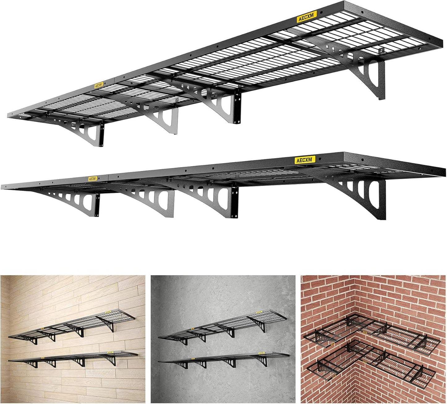 1.64x4ft 4Pack Wire Shelving Unit Heavy Duty Garage Storage Shelves Wall Mounted Black 1120lbs Load Capacity（20-inch-by-48-inch）